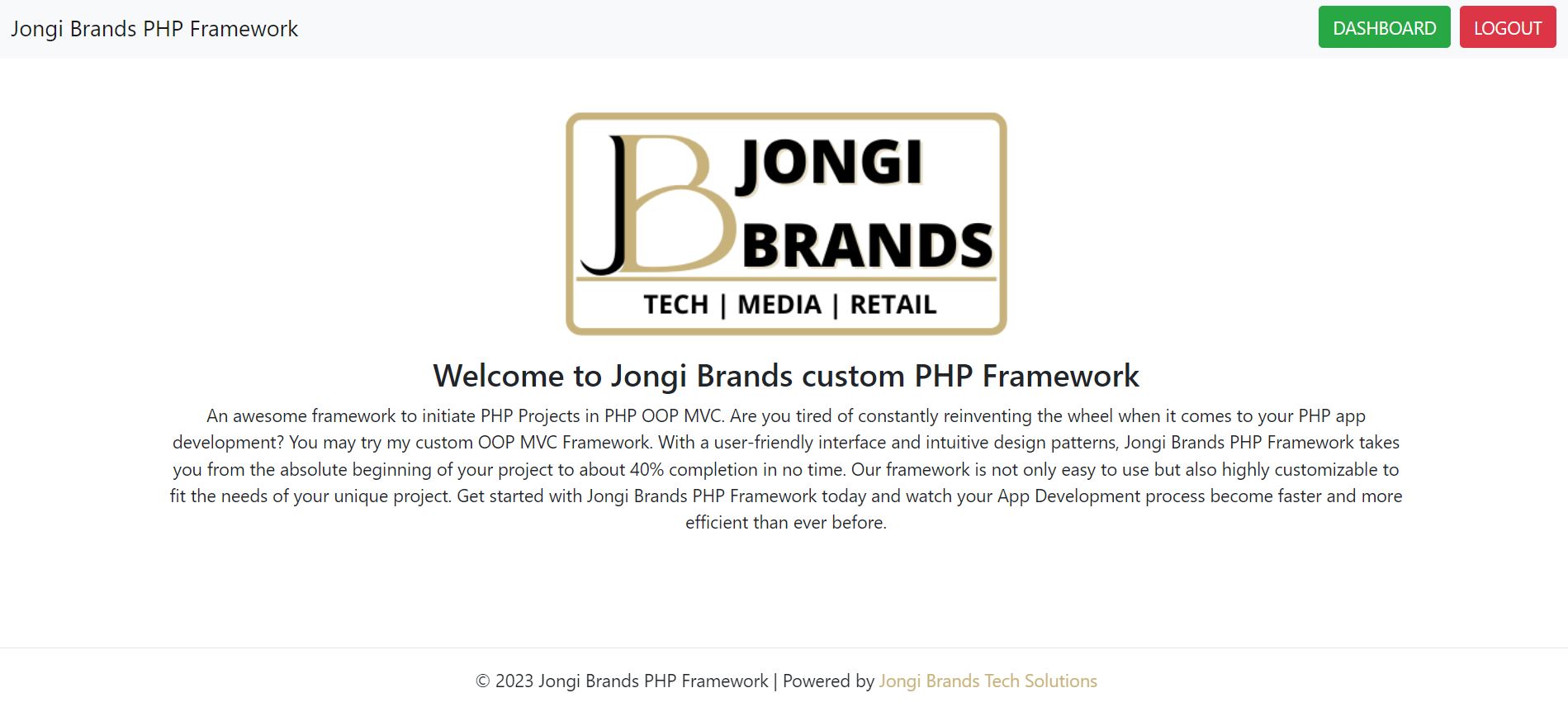 ongi Brands PHP Framework Home Page Image